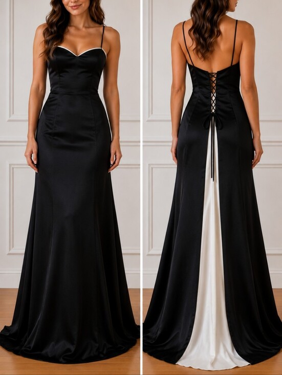 Betsy & Adam Dresses & Skirts - Betsy & Adam Black Satin Corset Back Prom Dress Formal Gown S 8 Y2K Glam